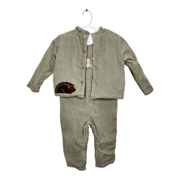 3 Piece Set Harry & Me Corduroy Overalls, Long Sleeve Shirt Hood Jacket Sz 24M - Picture 1 of 17